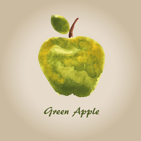 watercolor green appleのイラスト素材