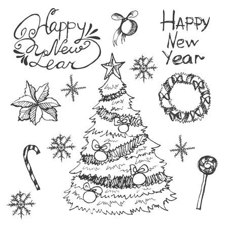 New year traditional symbols collection.のイラスト素材