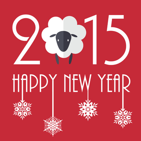 2015 New Year vector illustration with cute sheepのイラスト素材