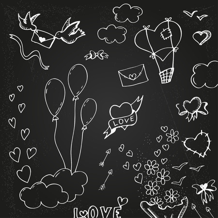 The elements for Valentin`s  Day on a chalk boardのイラスト素材