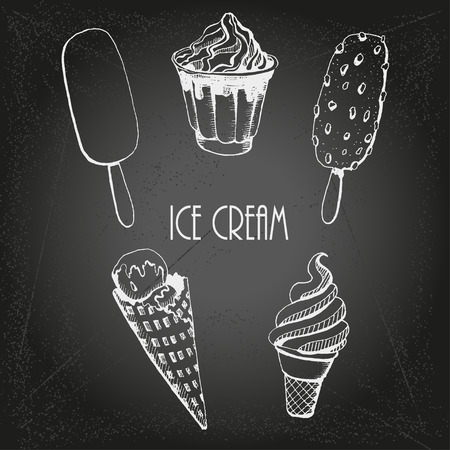 ice-cream. set of vector sketches on chalkboardのイラスト素材