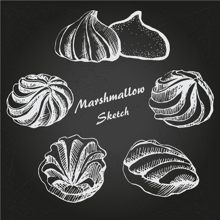vector sketch of marshmallows on chalk-board  backgroundのイラスト素材