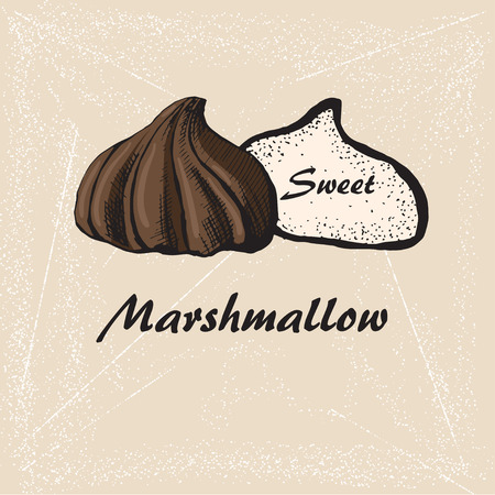 sketch of chololate marshmallows on retro backgroundのイラスト素材