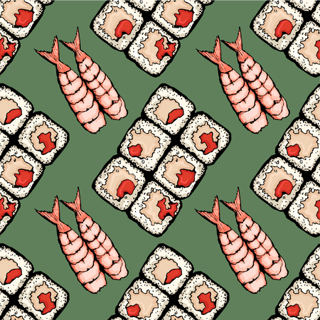 Hand drawn vintage Japanese set, pattern seamlessのイラスト素材