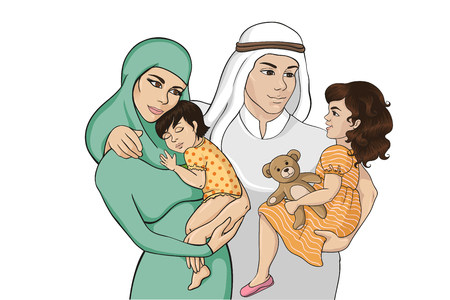 Colorful arabian happy family sketchのイラスト素材