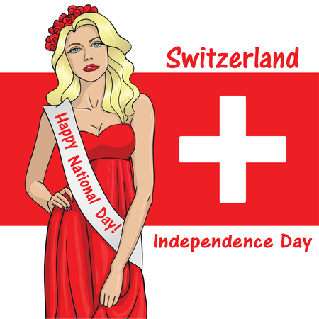 Flag of Switzerland on the girl 7のイラスト素材