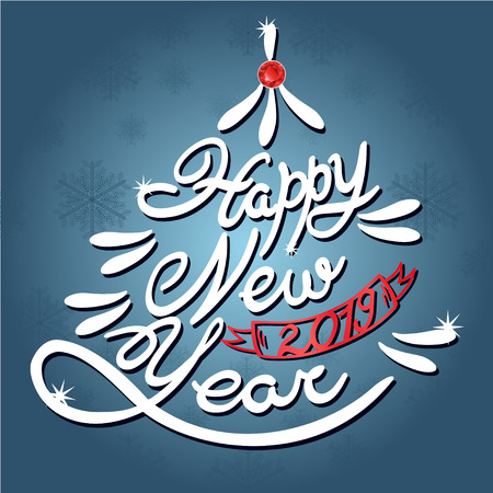 Vector Christmas tree of holidays lettering. Merry Christmas and a Happy New Year text for invitation and greeting card, prints and posters.のイラスト素材