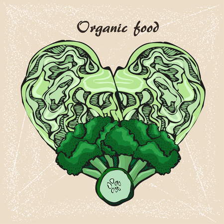 Illustration with vector vegetables in heart. Concept healthy food.のイラスト素材
