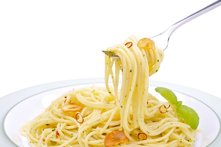 Closeup of a fork with spaghettiの写真素材