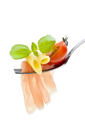 Pasta on forkの写真素材