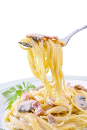 Closeup of a fork with spaghettiの写真素材