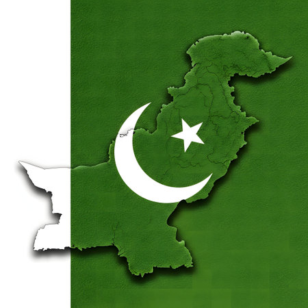 Map and flag of Pakistan on weathered paper with vignetteの写真素材