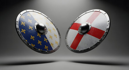 Two shields with flags of England. 3D renderingの写真素材