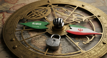 Iran and Padlock on Old Map. Conceptual image for security, safety, protection.の写真素材