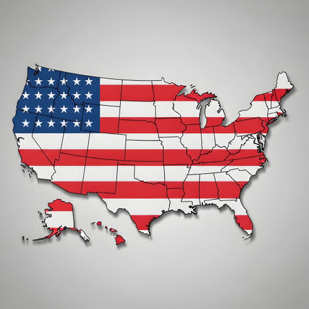 Map of United States with national flag on gray background. Vector illustration.の写真素材