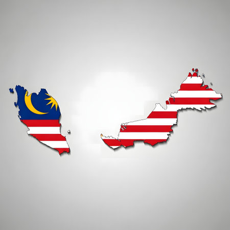 Malaysia map with flag on light background. Vector illustration.の写真素材
