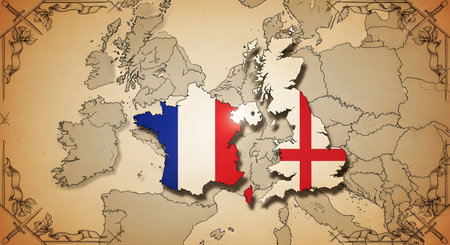 map of france with national flag on old paper with construction site