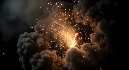 Burning fire in the dark with sparks and smoke. 3d renderingの写真素材