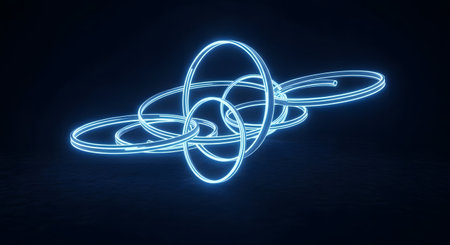 3d rendering of abstract background. Glowing neon ring on dark empty space.