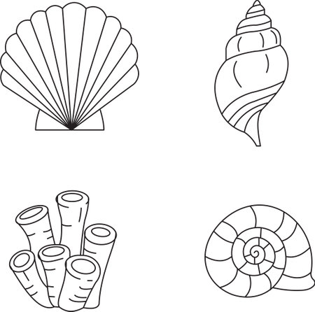 Seashells and corals. Vector illustration for coloring bookのイラスト素材