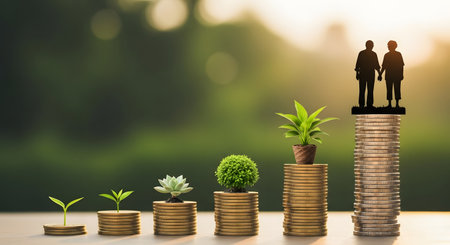 Investment and business concept, Coins graph stock market with tree and plantの素材