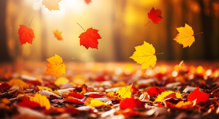 Autumn leaves background. Beautiful nature scene with bright autumn leaves.の素材