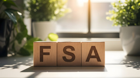 FSA - Financial Statement acronym on wooden cubes. Business concept.の素材