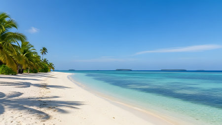 Beautiful tropical beach with white sand, turquoise ocean and blue skyの素材
