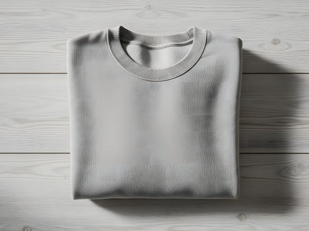 Blank gray t-shirt on wooden background. Mock up, 3D Renderingの素材