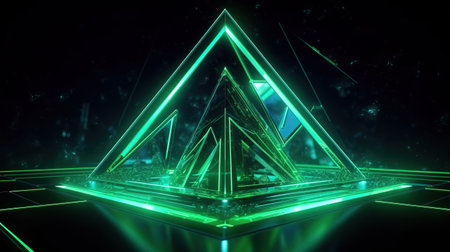 3d rendering, abstract green neon background with crystals. Generative Aiの素材