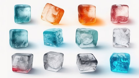 Frozen water assorted shapes, Bright color. Generative Aiの素材