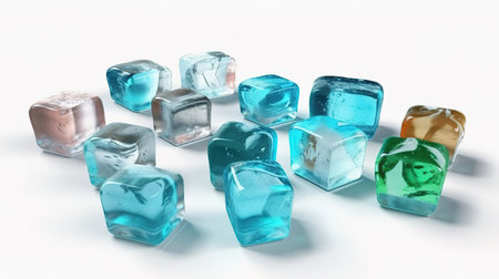3d render, ice cubes collection, clip art isolated on white background. Generative Aiの素材