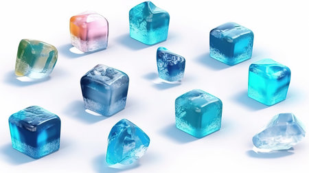 Frozen water assorted shapes, Bright color. Generative Aiの素材