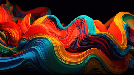 3d render, abstract vivid neon background with volumetric curvy shapes and wavy lines. Generative Aiの素材