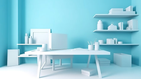 3d render, blue business background with blank page. Generative Aiの素材