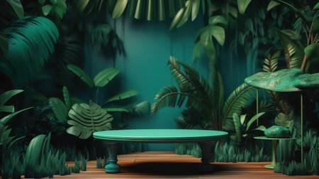 Jungle table background. Generative Aiの素材