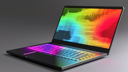 Laptop with analytical data, Bright color. Generative Aiの素材