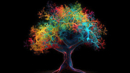 Brain in the shape of a tree, Bright color. Generative Aiの素材