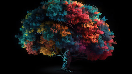 Brain in the shape of a tree, Bright color. Generative Aiの素材