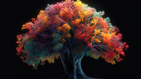 Seasons topiary tree with colorful leaves in spring. Generative Aiの素材