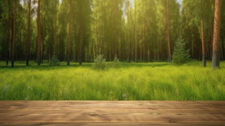 Forest wooden table background. Generative Aiの素材