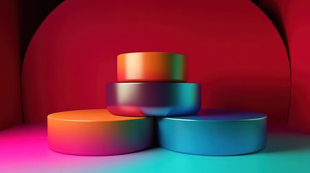 Colored podium background, Bright color. Generative Aiの素材