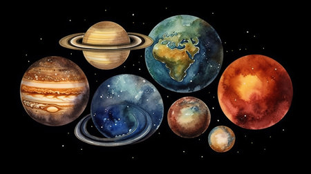 watercolor illustration, planetarium clip art, space collection. Generative Aiの素材