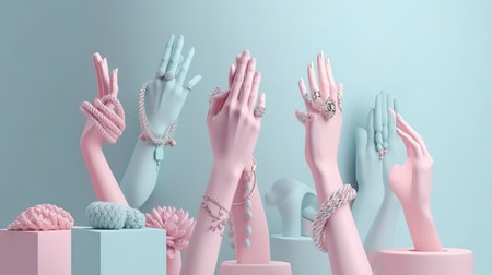 3d render, female hands isolated, open palms, jewelry shop display. Generative Aiの素材