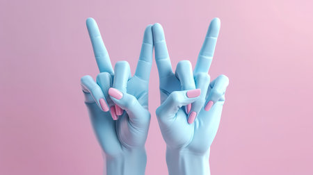 3d render, female hands isolated, party rock gesture, victory sign. Generative Aiの素材
