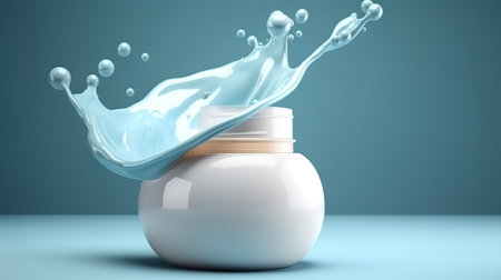 white cream jar and water splash levitate. Generative Aiの素材