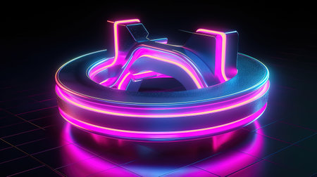 Cross symbol with pink neon ring, Bright color. Generative Aiの素材