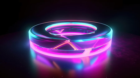Cross symbol with pink neon ring, Bright color. Generative Aiの素材