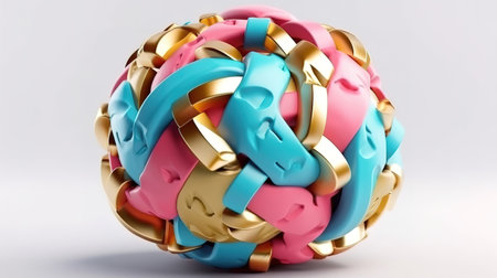 Joined together, isolated on white background. Pink blue gold elements, plastic toys. Generative Aiの素材