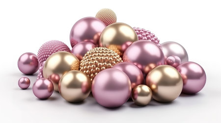 New Year Glass balls, beads, pearls. Design elements set. Festive clip art collection. Generative Aiの素材